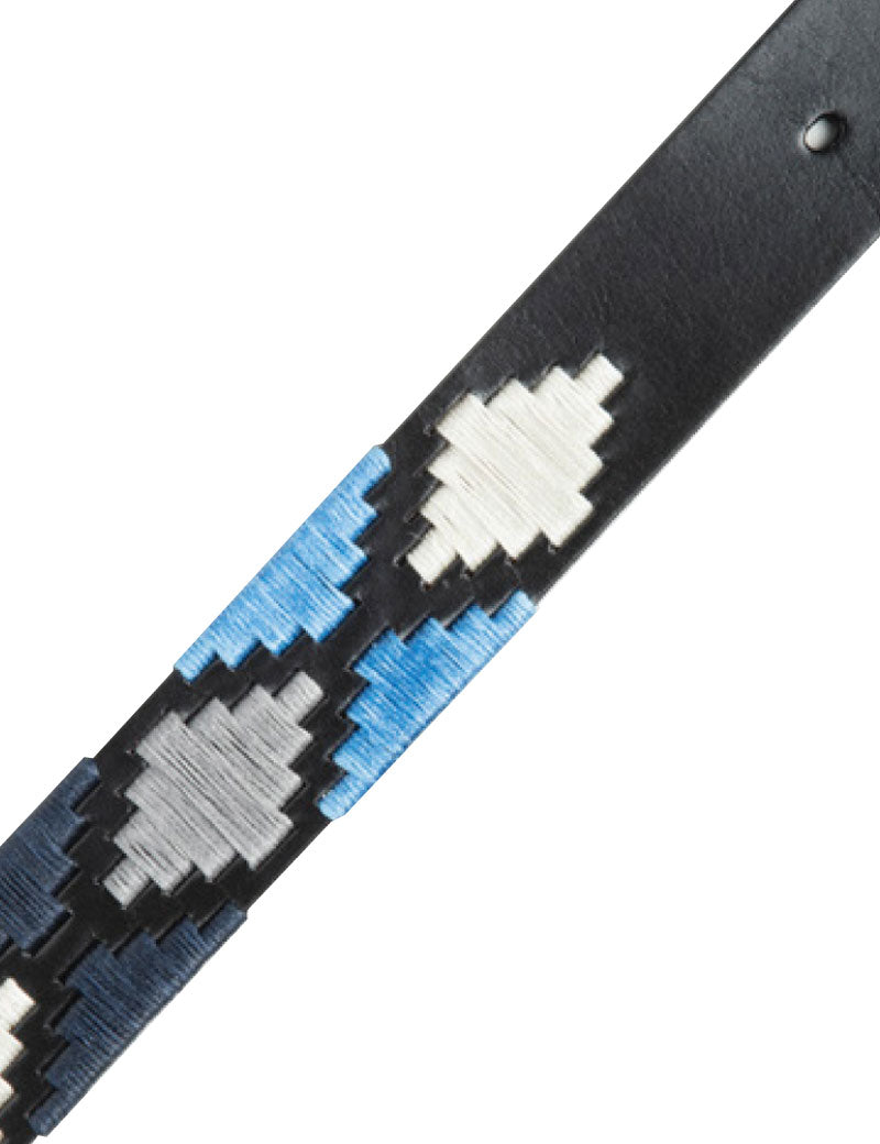 IBEX OF ENGLAND PATTERNED BELT NAVY BLUE WHITE