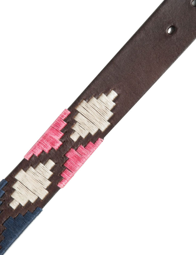 IBEX OF ENGLAND PATTERNED BELT PINK NAVY WHITE