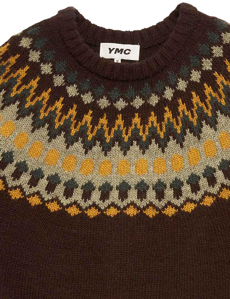 Ymc Wings Crew Neck Knit Brown Multi