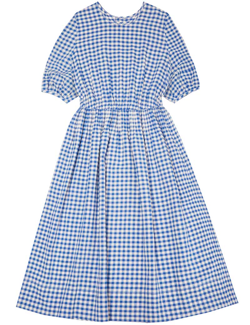 YMC GARDEN GINGHAM DRESS BLUE ECRU