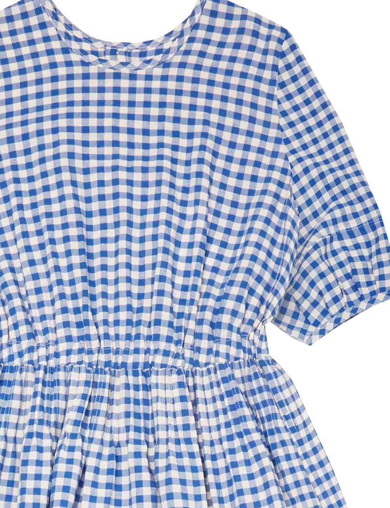 Ymc Garden Gingham Dress Blue Ecru