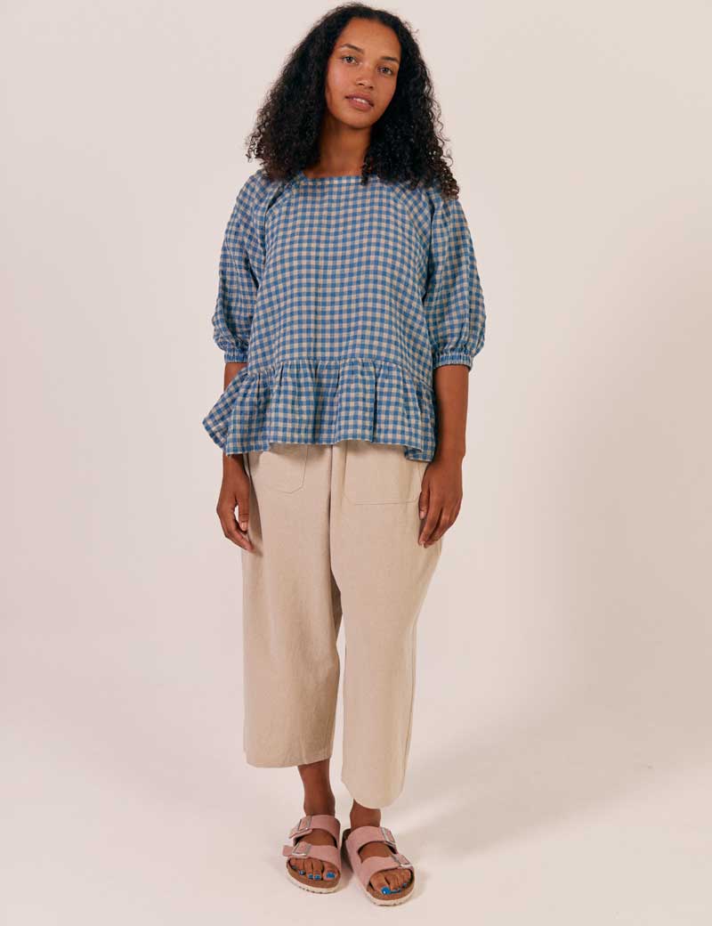 SIDELINE FARA TOP NAVY GINGHAM CHECK