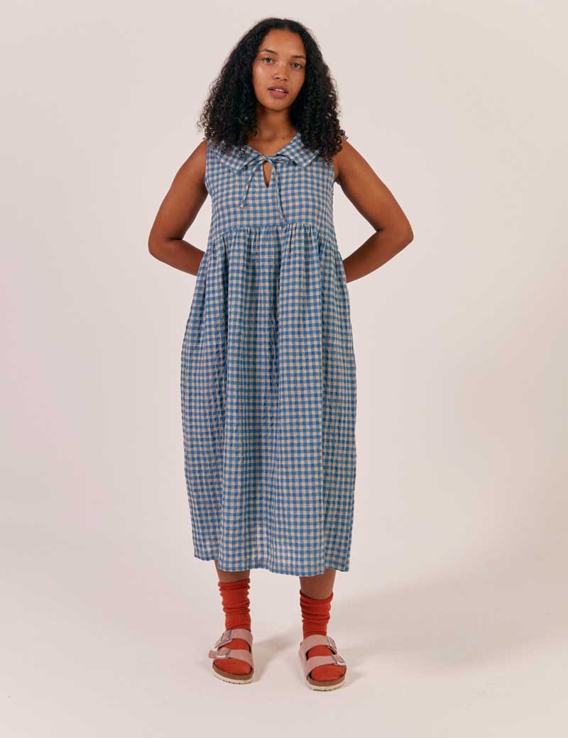 SIDELINE NANCY DRESS BLUE GINGHAM CHECK