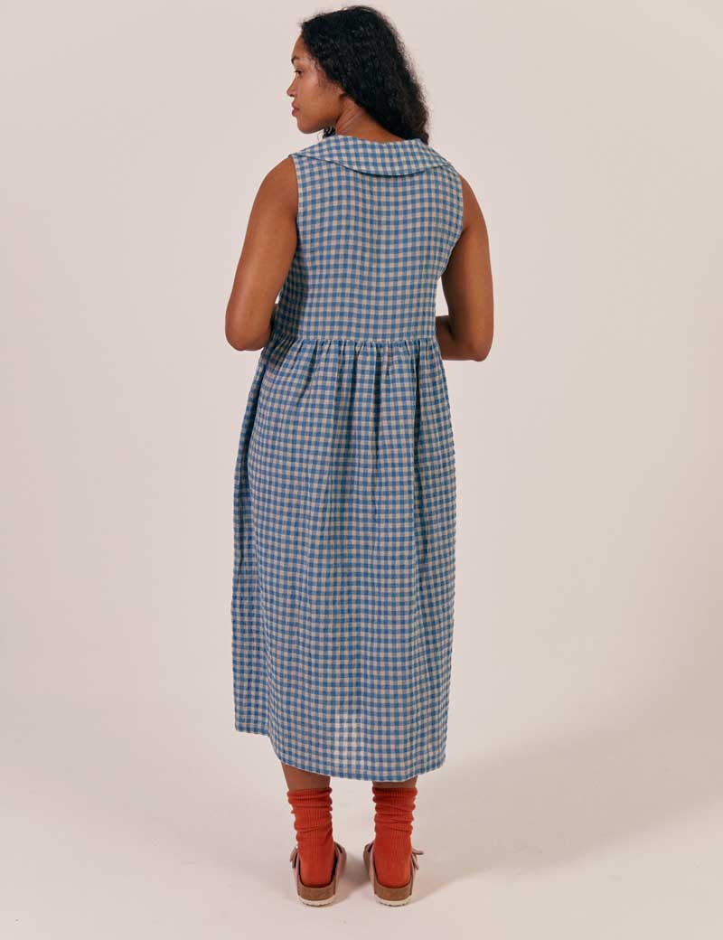 SIDELINE NANCY DRESS BLUE GINGHAM CHECK