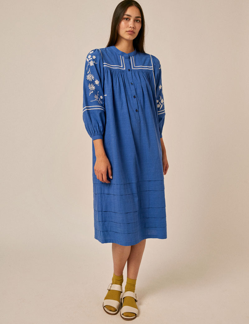 Sideline Molly Embroidered Dress Blue White