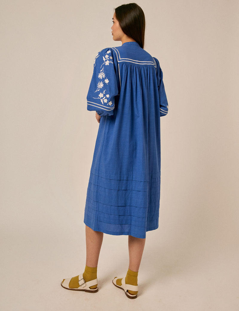 Sideline Molly Embroidered Dress Blue White