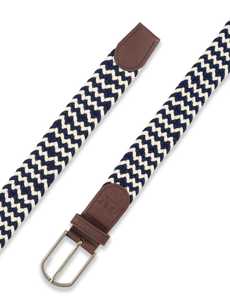 IBEX ENGLAND REPREVE SUSTAINABLE WOVEN BELT BEIGE NAVY