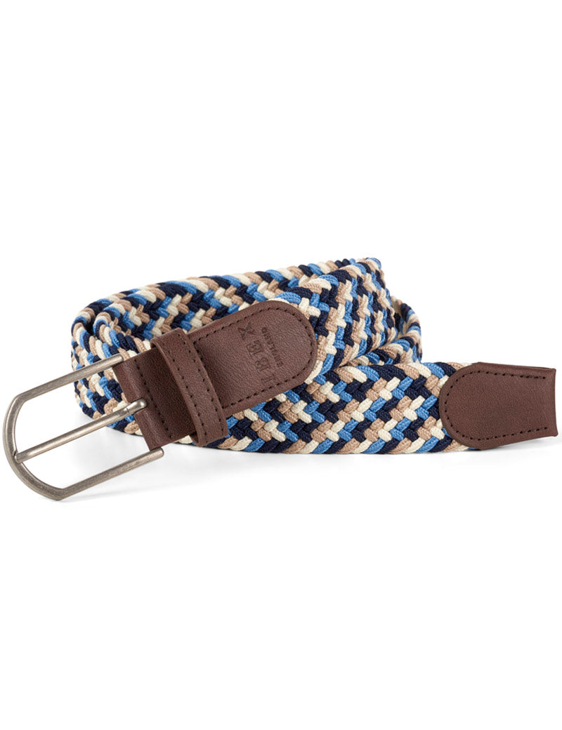 IBEX ENGLAND REPREVE SUSTAINABLE WOVEN BELT BEIGE WHITE BLUE NAVY