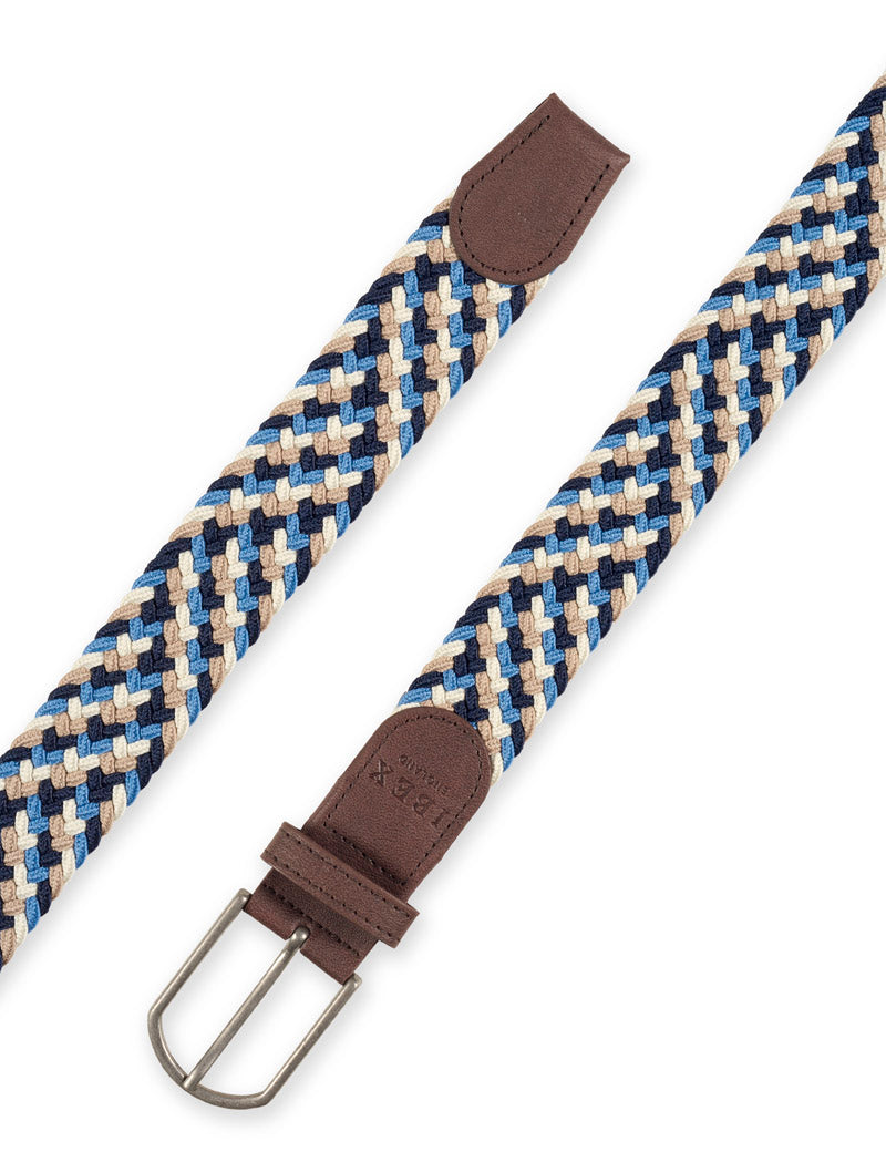 IBEX ENGLAND REPREVE SUSTAINABLE WOVEN BELT BEIGE WHITE BLUE NAVY