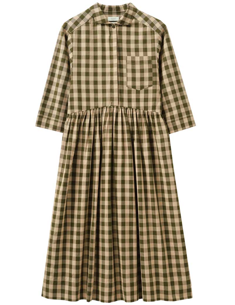 Toast Sutton Gingham Cotton Dress Olive