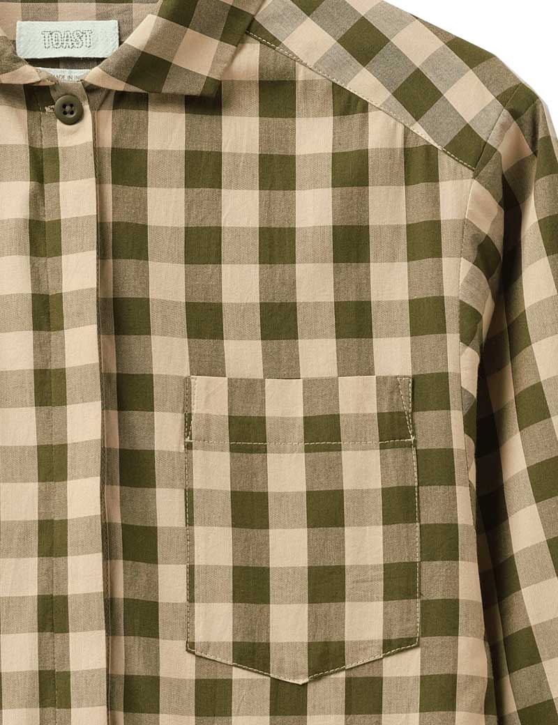 Toast Sutton Gingham Cotton Dress Olive