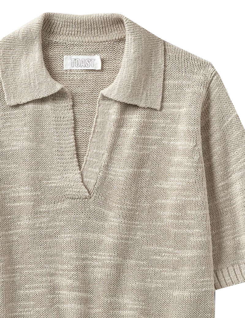 Toast Collared Linen Cotton Slub Sweater Parchment