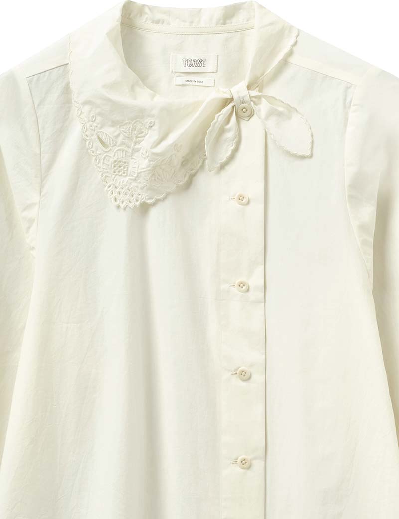 Toast Tie Neck Embroidered Poplin Shirt Ecru