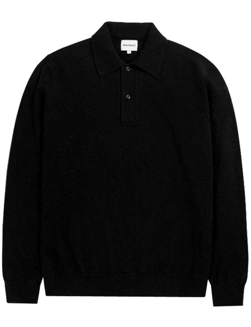 NORSE PROJECTS MARCO LAMBSWOOL KNITTED POLO BLACK - UNIFORM RESEARCH