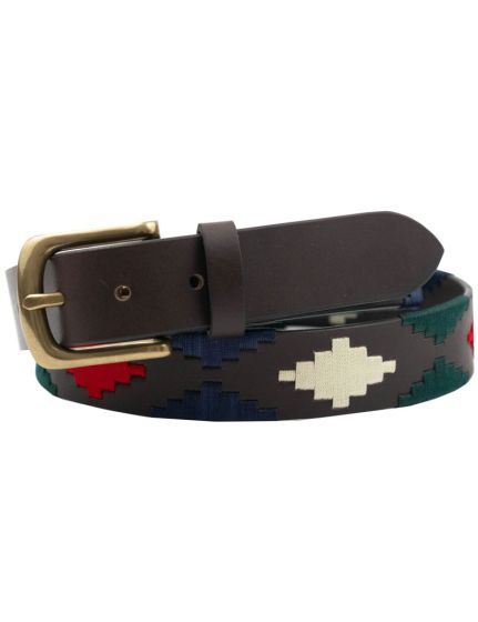 IBEX OF ENGLAND PATTERNED BELT RED GREEN NAVY
