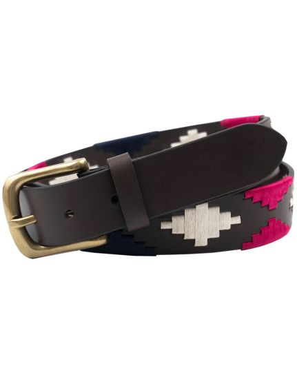 IBEX OF ENGLAND PATTERNED BELT PINK NAVY WHITE