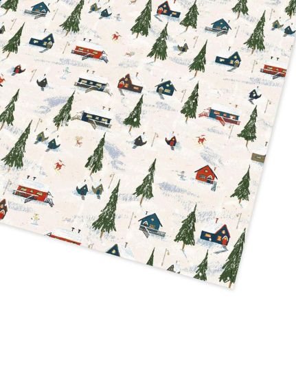 OHH DEER WINTER CABINS CHRISTMAS FLAT GIFT WRAP