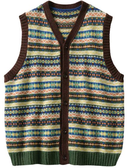 TOAST BUTTONED FAIR ISLE KNITTED TANK GREEN MULTI